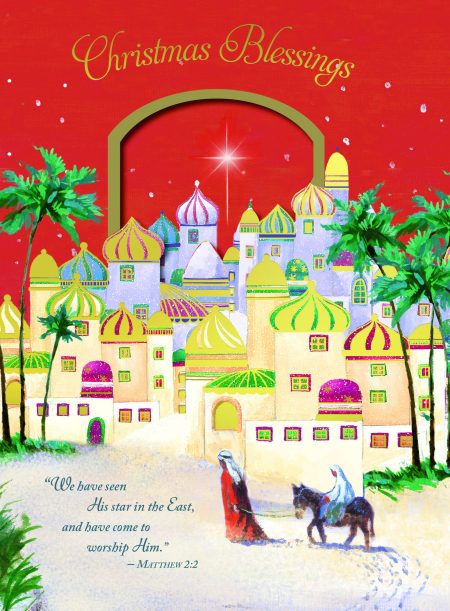 Mary and Joseph walking to Bethlehem